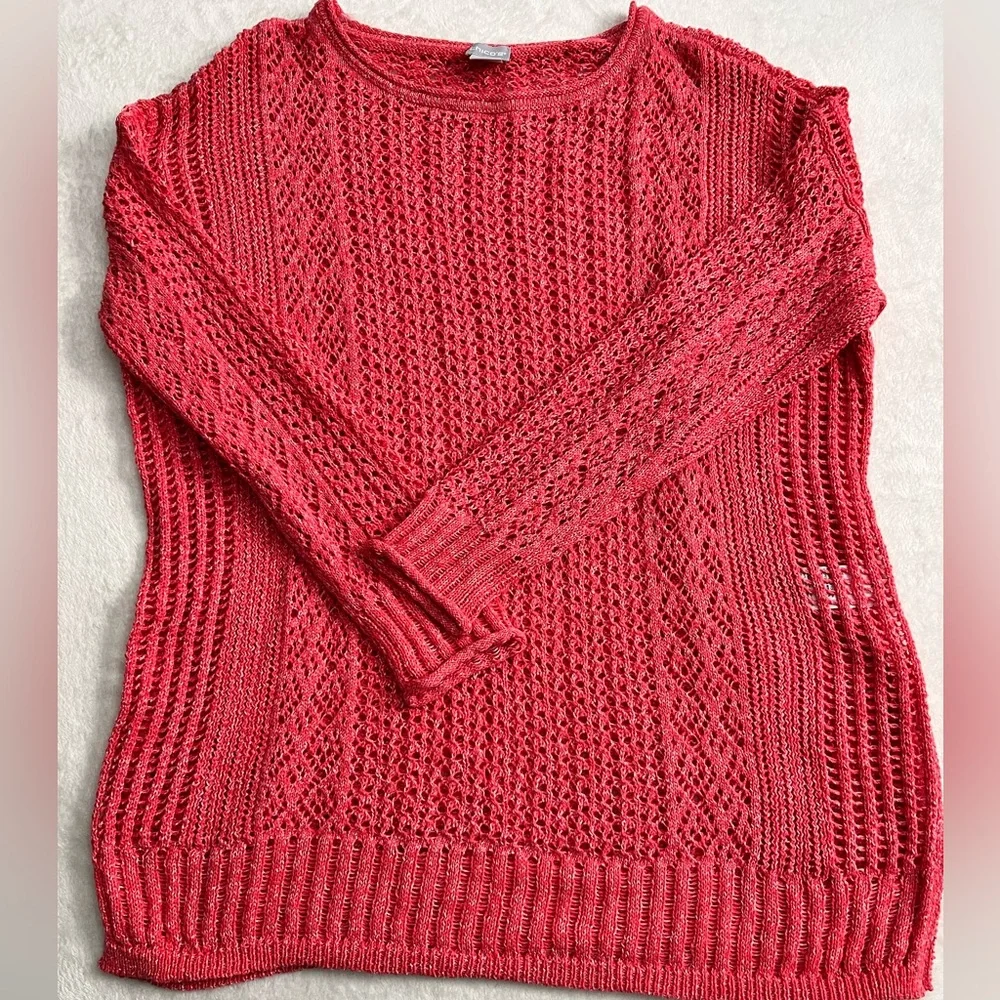 Chico’s Light Lacy Open-Stitch Layering Sweater, Size 2 = L, Size 12